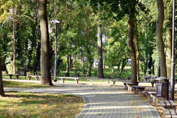 istock Beautiful park in the medieval city 1054467340