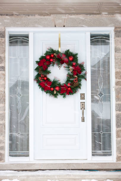 Christmas wreath on front door.