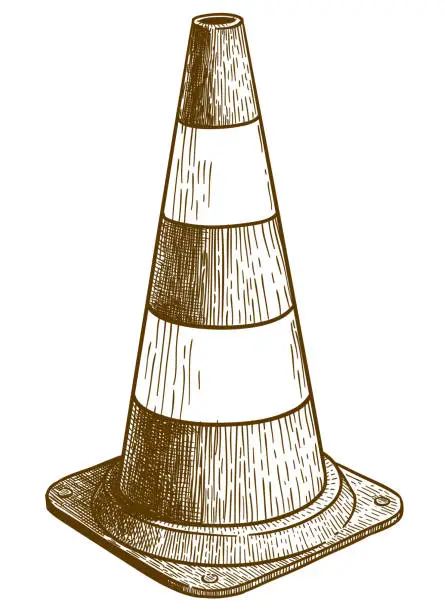 Vector illustration of engraving  illustration of traffic cone
