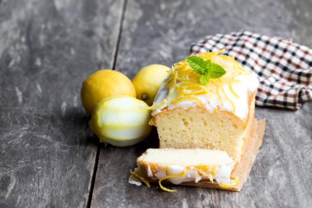 Homemade  lemon loaf on wooden table