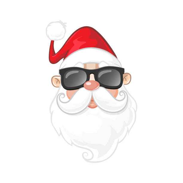 portret świętego mikołaja w okularach przeciwsłonecznych - styl kreskówki - santa claus christmas glasses mustache stock illustrations