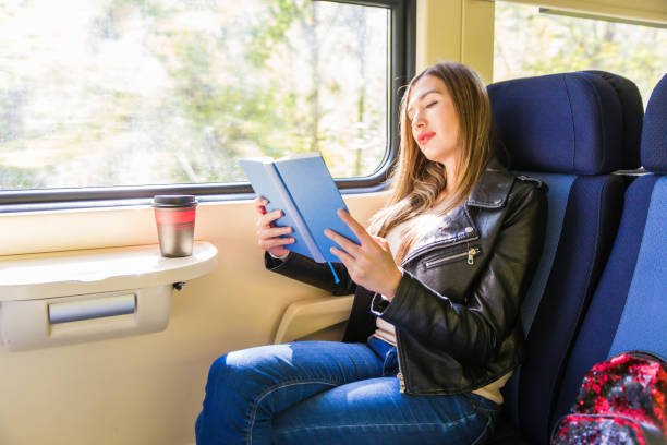 istock Relax with the book on the train. 1054485416