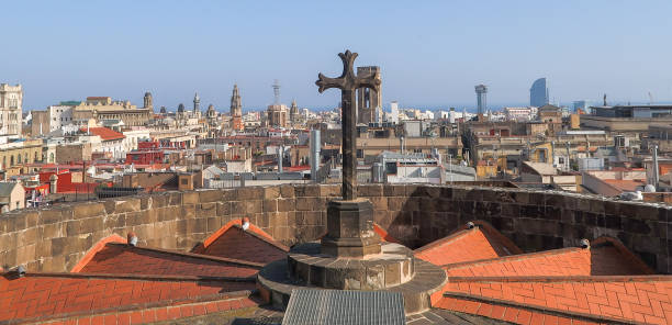istock Barcelona Skyline with Cross, Spain 1054498324