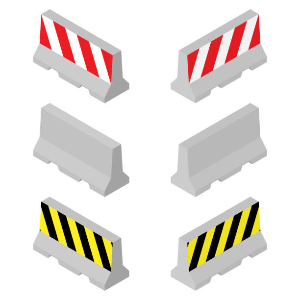 Concrete road barriers. Isometric 3D concept. Vector Concrete road barriers. Isometric 3D concept. Vector construction barrier stock illustrations