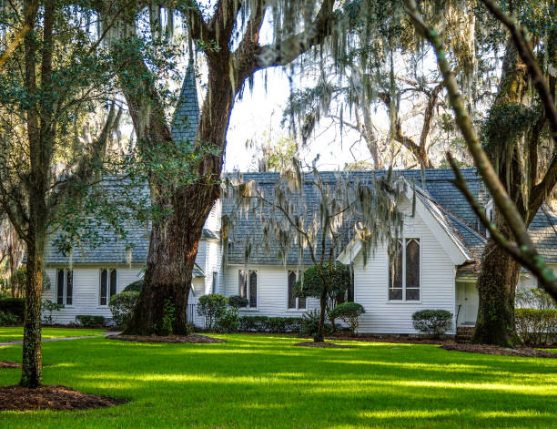 istock Small White Church Under Southern Oaks 1054511886