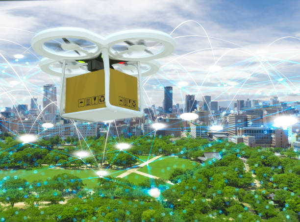 istock Delivery drone fly in the city Logistics 1054521298