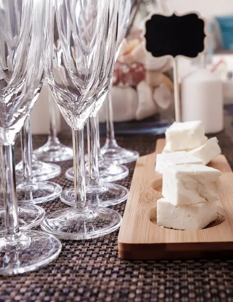 Champagne Glasses and Feta Cheese