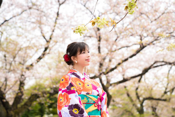 istock Young asian girl wearing kimono (Japanese traditional clothes). 1054548380