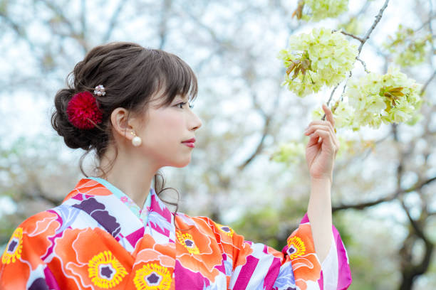istock Young asian girl wearing kimono (Japanese traditional clothes). 1054548508