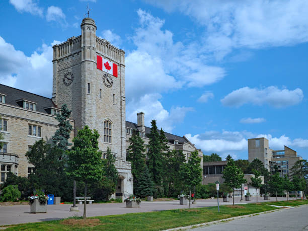 University building with Canadian flag stock photo