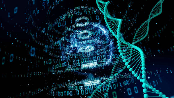 genetic engineering and digital technology concept. - dna medicine healthcare and medicine abstract imagens e fotografias de stock