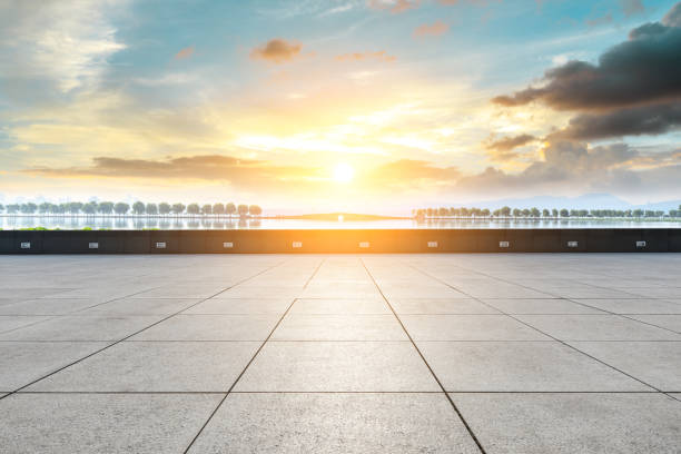 istock Empty floor and beautiful west lake scenery in hangzhou 1054570922