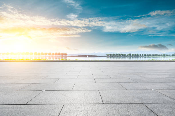 istock Empty floor and beautiful west lake scenery in hangzhou 1054571114