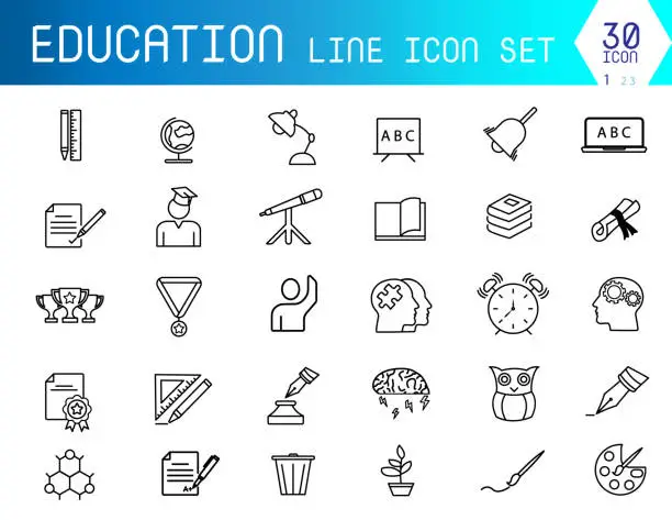 Vector illustration of Education - set of thin line vector icons - İllüstrasyon