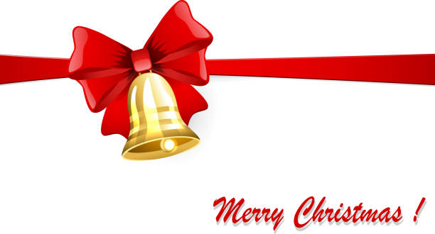 rotes geschenk gold und bogen bell auf weißem hintergrund - bell frame ribbon vector stock-grafiken, -clipart, -cartoons und -symbole