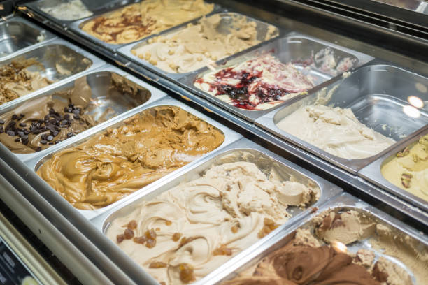istock Colorful Ice cream display in a shop 1054610360