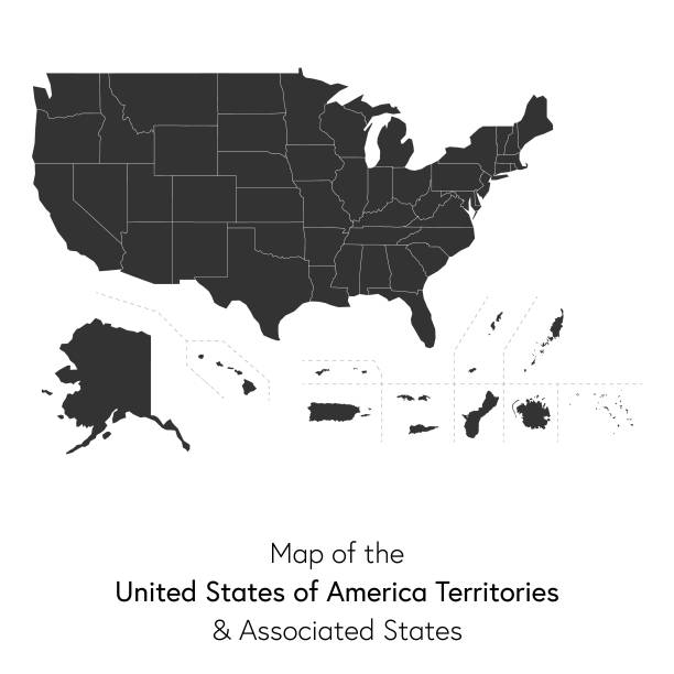 illustrazioni stock, clip art, cartoni animati e icone di tendenza di mappa dei territori degli stati uniti e degli stati associati - territories