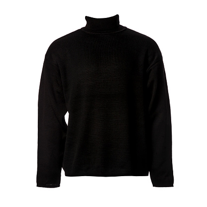 Black turtleneck sweater isolated on white background.