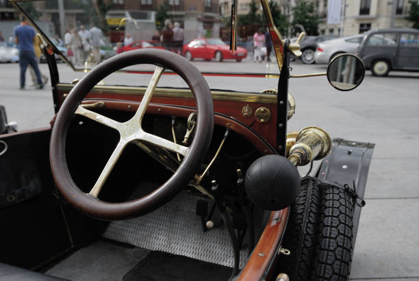 istock Historical car steering wheel detail 1054619092
