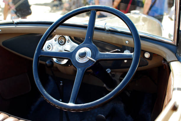 istock Historical car steering wheel detail 1054619268