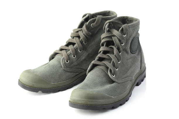 istock Green military style sneakers isolated on white 1054626524