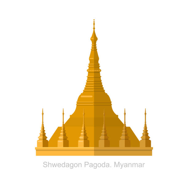 мьянма назначения путешествия, янгон символ, пагода шведагон, концепция туризма, культуры и архитектуры, знаменитая достопримечательность - shwedagon pagoda stock illustrations