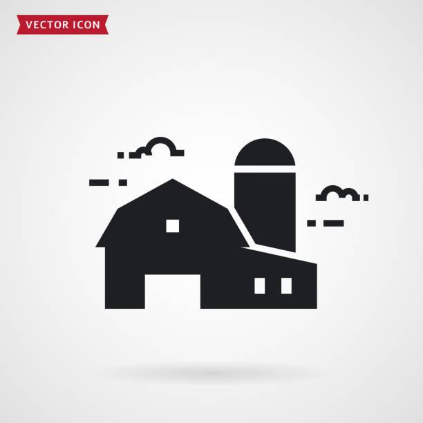 Farm barn and silo. Farmhouse vector icon. Farm symbol with barn and grain storage. Farmhouse icon. Vector. granary stock illustrations