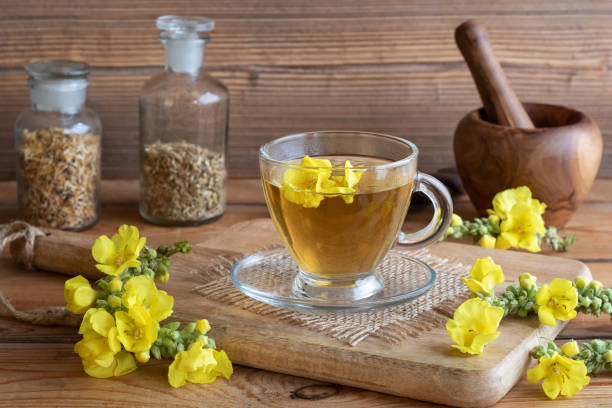 istock A cup of mullein tea with fresh mullein flowers 1054637116