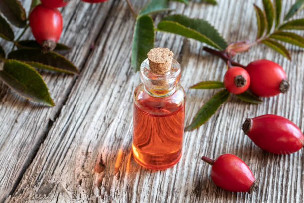 istock A bottle of rose hip seed oil with fresh rose hips 1054637128