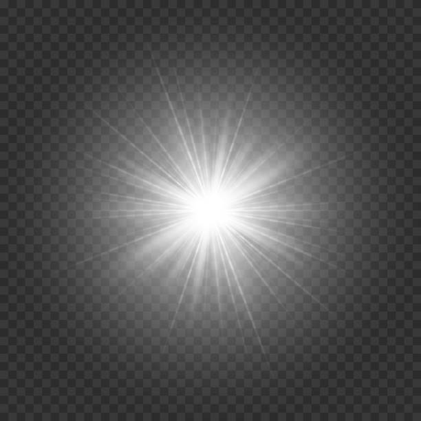 Silvery bright star Bright star with silver rays on a transparent background. Vector illustration with light effect blinking stock illustrations