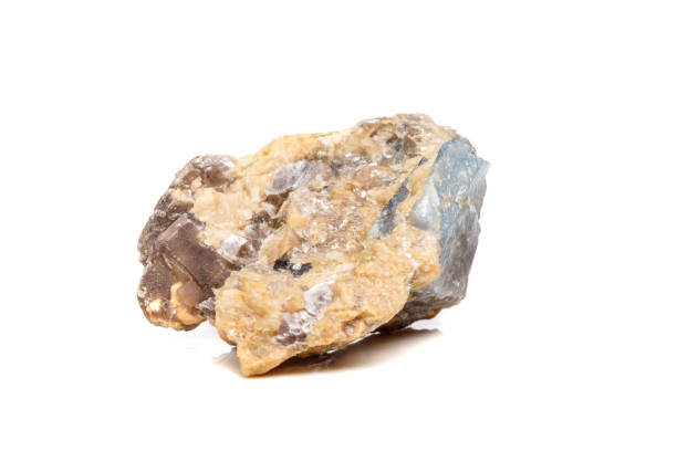 istock Macro mineral stone Corundum in rock a white background 1054645288