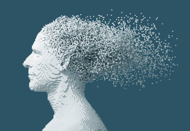 istock Desintegration On 3D Pixels Of Digital Man's Head On Blue Background 1054645332