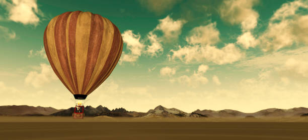 Retrospective style hot air balloon in the sky