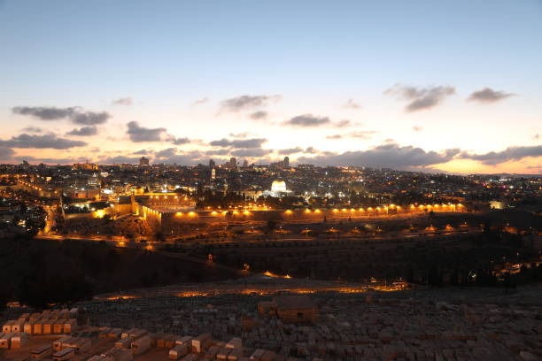 istock Jerusalem old city sunset night aerial view 1054658294