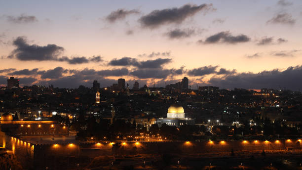 istock Jerusalem old city sunset night aerial view 1054658438