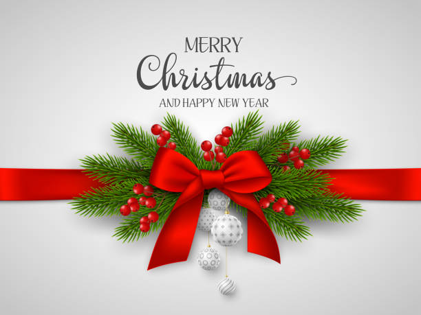 ilustrações de stock, clip art, desenhos animados e ícones de christmas and new year holiday design. - wreath christmas bow holiday