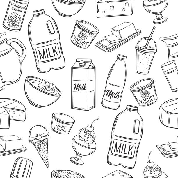 milchprodukt musterdesign. - food jar backgrounds breakfast stock-grafiken, -clipart, -cartoons und -symbole