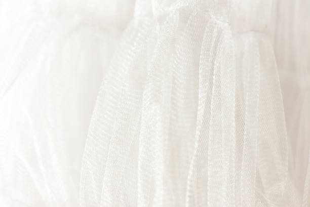 istock Mesh fabric, tulle white background texture. close-up of a soft white mesh fabric. selective focus with blurred background. 1054669366