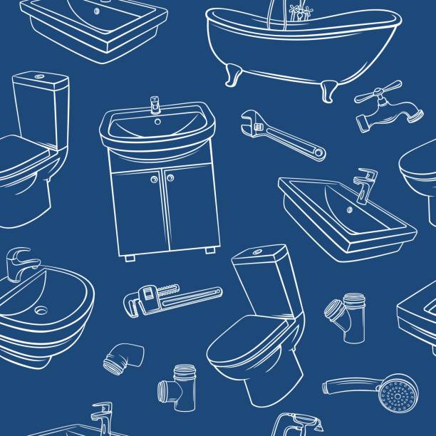 ilustrações, clipart, desenhos animados e ícones de padrão sem emenda do encanamento blu - bathroom sink illustrations