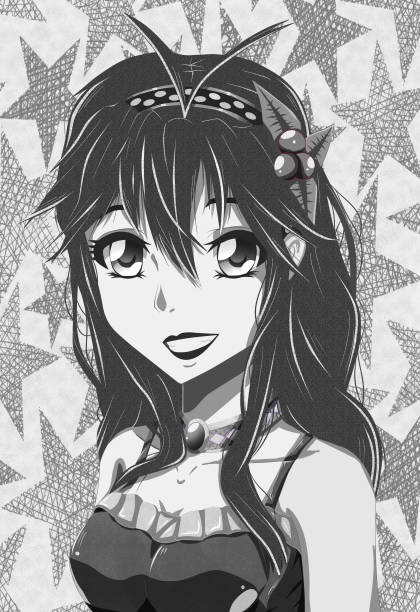 Black white girl Portrait anime girl in black and white. black and white anime girl stock illustrations