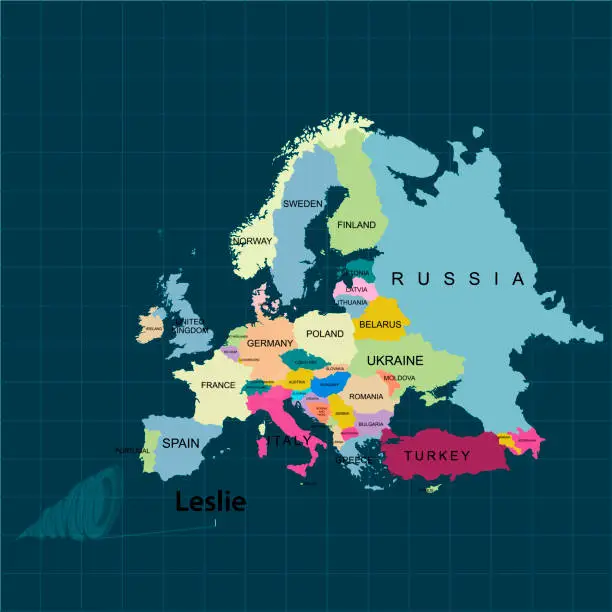 Vector illustration of Hurricane - storm Leslie toward Portugal and Spain. Hurricane damage. Territory of Europe. Vector illustration