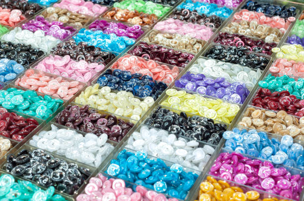 istock Colourful buttons on display at a market stall 1054691412
