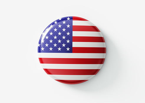 American badge on white background. Horizontal composition with clipping path.
