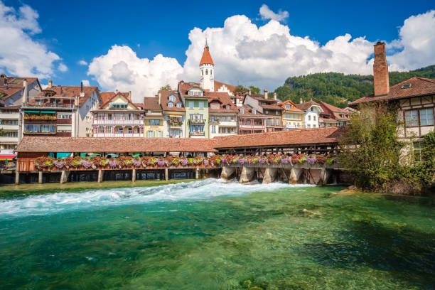 툰, 스위스에서 muhleplatz에 untere schleusenbrucke - thun cityscape famous place switzerland 뉴스 사진 이미지