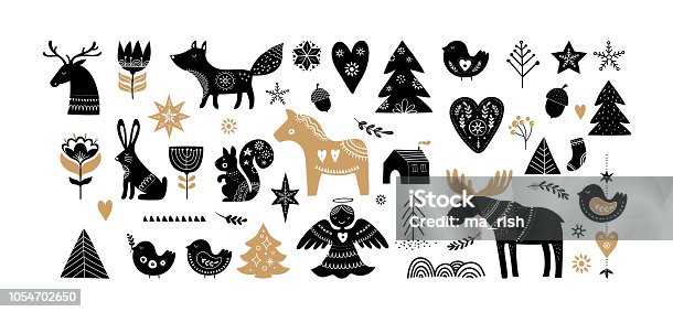 istock Christmas illustrations, banner design hand drawn elements in Scandinavian style 1054702650