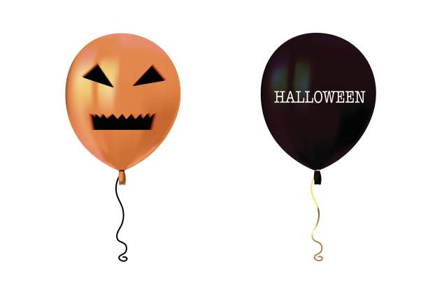 istock Halloween air flying balloons. Scary pumpkin face and black balloons. Halloween vector collection. 1054705510