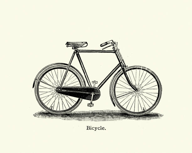 Late Victorian Bicycle 19th Century Vintage engraving of Late Victorian Bicycle, 19th Century. retro bicycle stock illustrations