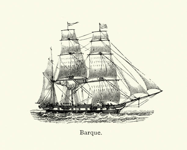 historische schiffe, bark, 19. jahrhundert - bark stock-grafiken, -clipart, -cartoons und -symbole