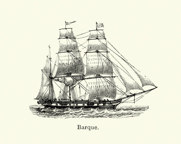 statki historyczne, barki, xix wiek - barque stock illustrations