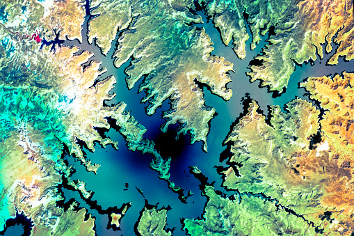 Lake Powell. Satellite view. Elements of this image furnished by NASA.